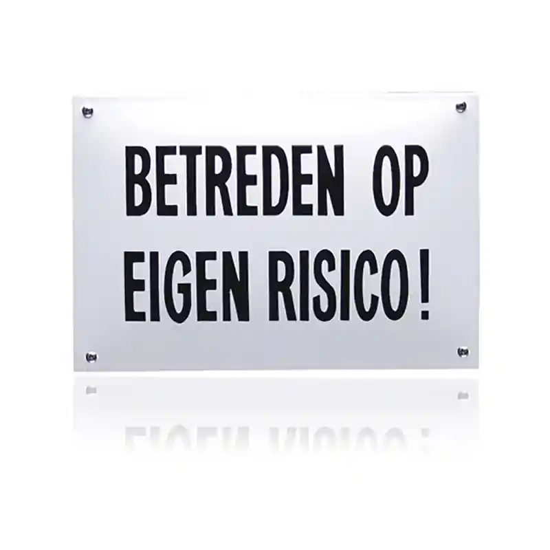 Beperkt Aanbod NH-28 emaille veiligheidsbord ‘Betreden op eigen risico!‘