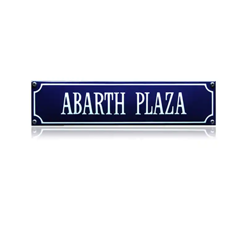 SS-01 emaille straatnaambord ‘Abarth Plaza‘ Tijdelijk Beschikbaar