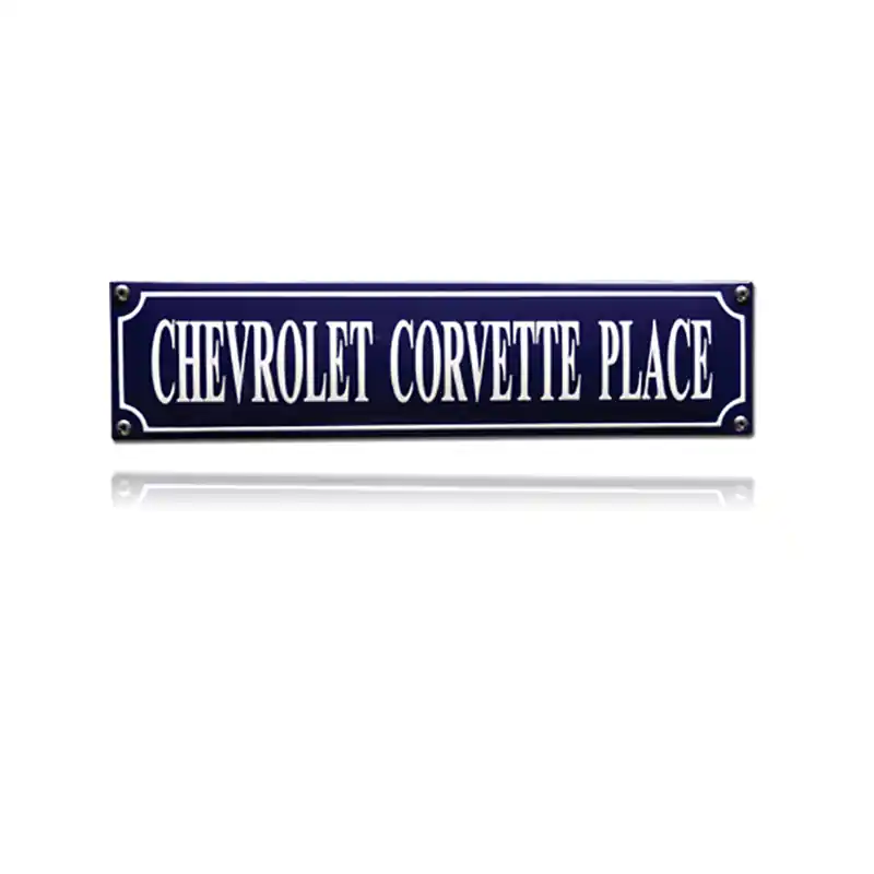 SS-14 emaille straatnaambord ‘Chevrolet Corvette place‘ Seizoensaanbieding