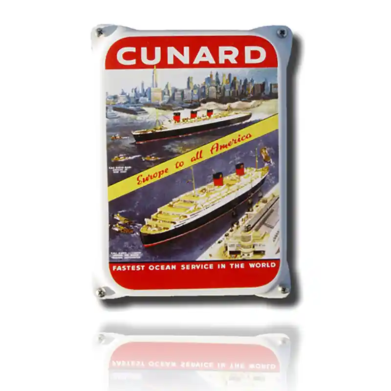 Tijdelijk Beschikbaar NKO-06-CF emaille reclamebord ‘Cunard fastest‘