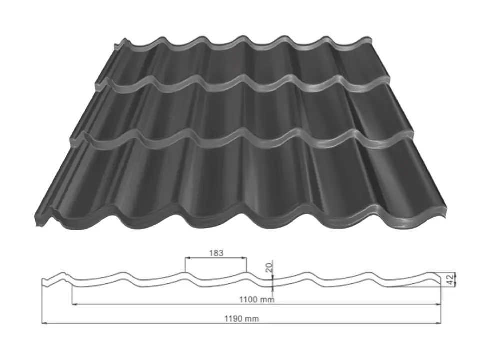 ArcelorMittal Dakpanplaat Luna 9005 Zwart Glans - Lengte 230 cm Nieuw