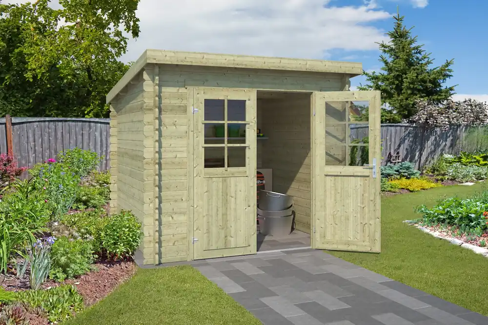 Laatste Versie Outdoor life Blokhut Indi Groen Geïmpregneerd 230 x 175 cm