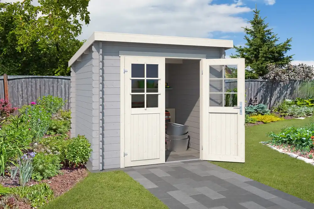 Outdoor Life Blokhut Indi Platinum Grey-Wit 230 x 230 cm Snelle Levering
