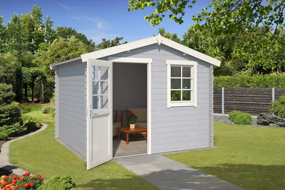 Uitverkoop Outdoor Life Blokhut Nina Platinum Grey-Wit 275 x 275 cm