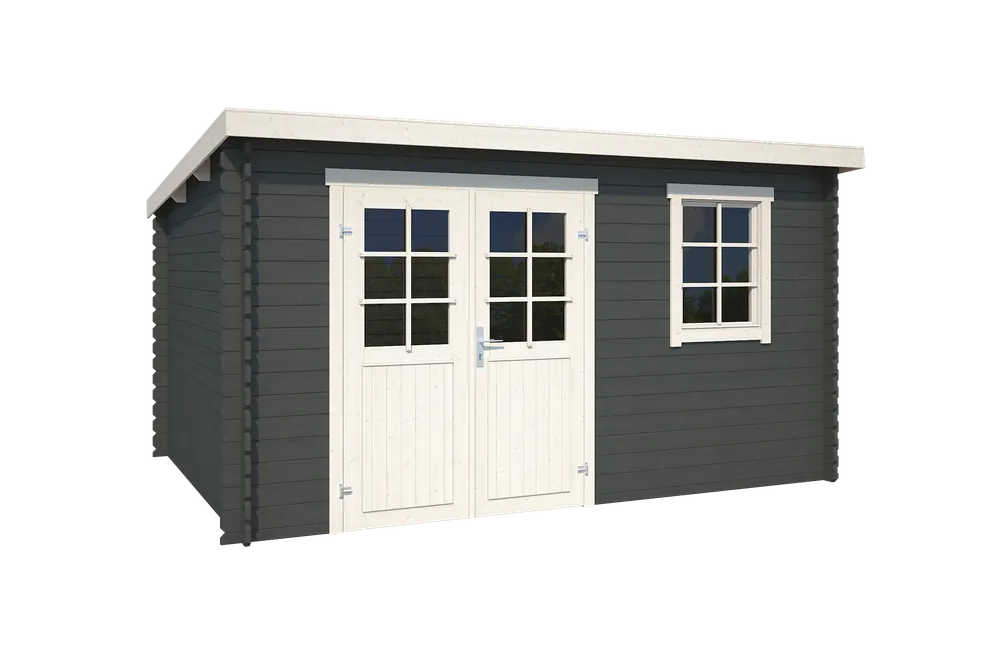 Flitsaanbieding Outdoor Life Blokhut Amira Carbon Grey-Wit 380 x 230 cm