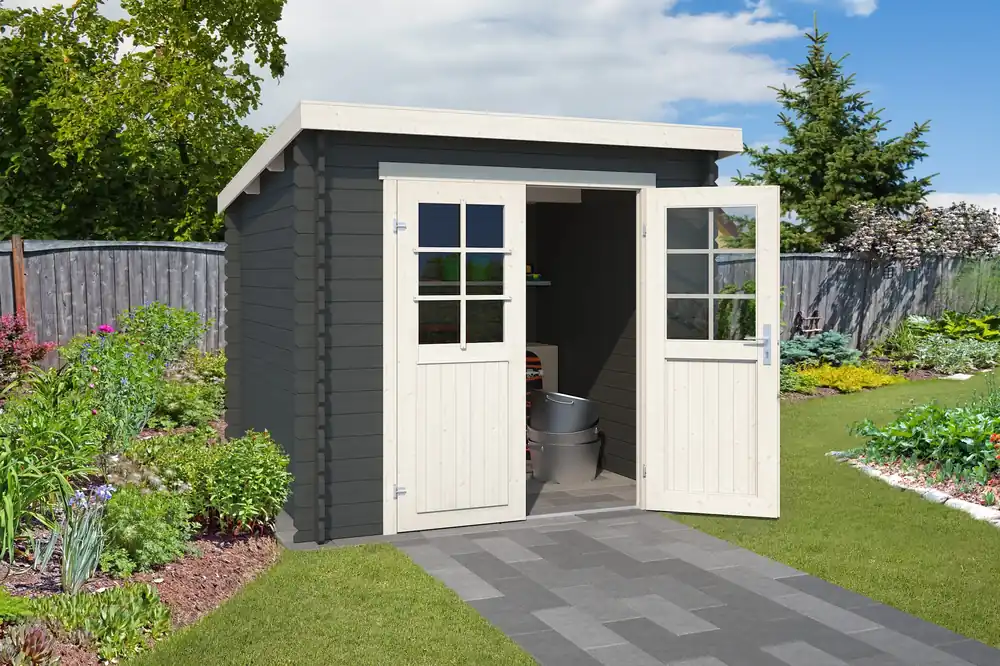 Finale Uitverkoop Outdoor life Blokhut Indi Carbon Grijs-Wit 230 x 175 cm