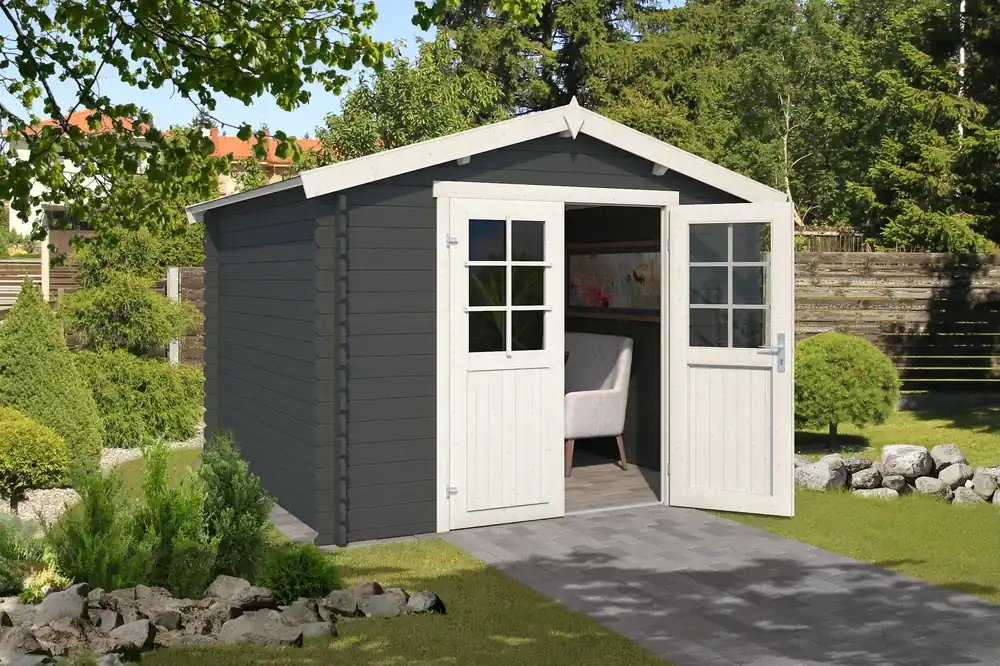 Outdoor Life Blokhut Norah Carbon Grey-Wit 275 x 230 cm Exclusieve Aanbieding