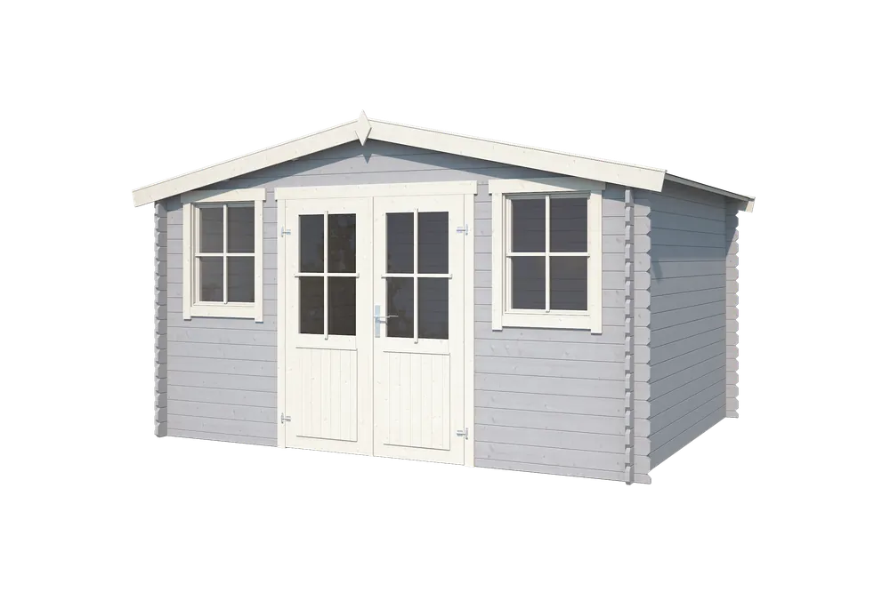 Aanbieding Outdoor Life Blokhut Dallas Platinum Grey-Wit 376 x 292 cm