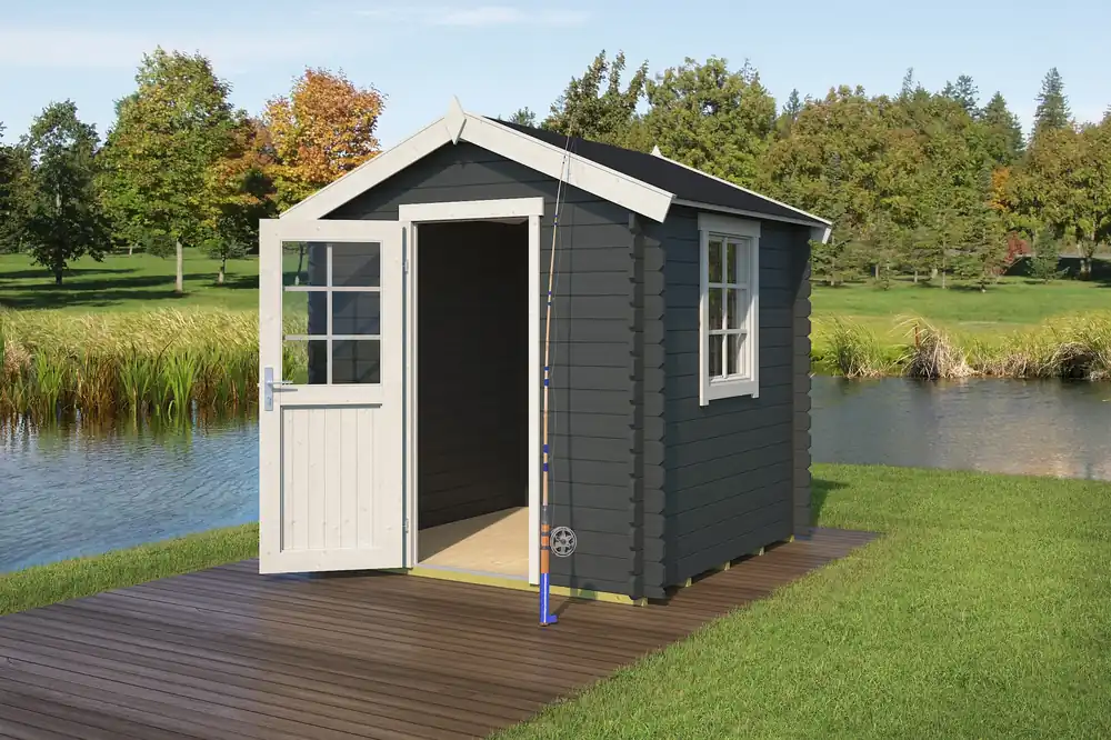 Aanbieding Outdoor Life Blokhut Wels Carbon Grey-Wit 200 x 200 cm