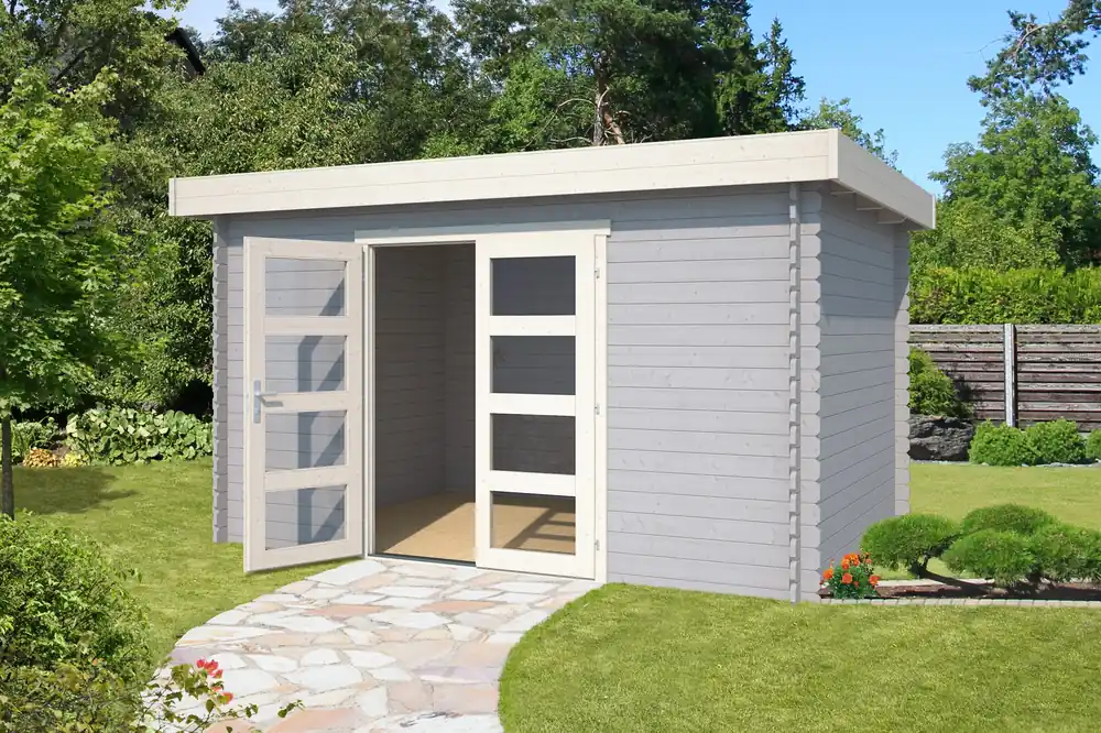 Beperkt Aanbod Outdoor Life Blokhut Mikkel Platinum Grey-Wit 380 x 275 cm