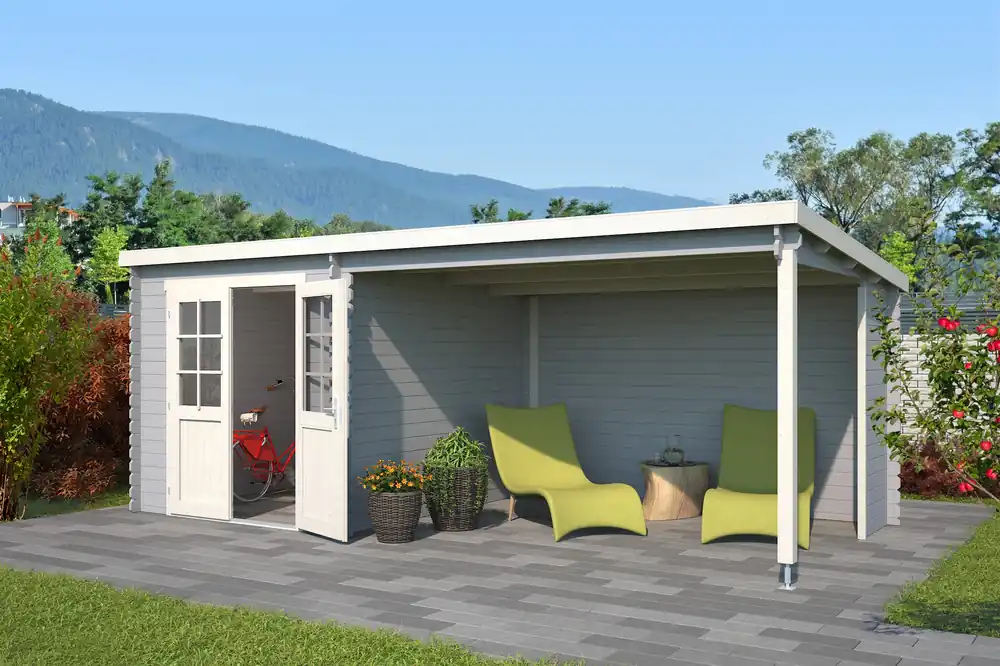 Outdoor Life Blokhut Sunniva Platinum Grey 570 x 275 cm Dagaanbieding