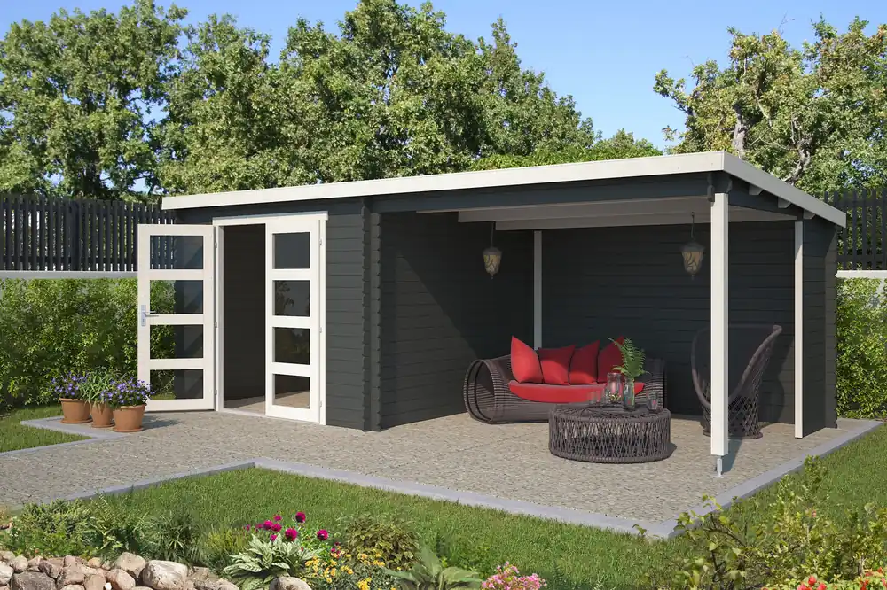 Outdoor Life Blokhut Manuel Carbon Grey-Wit 600 x 275 cm Premium