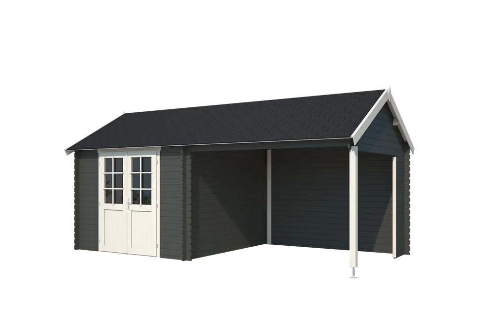 Outdoor Life Blokhut Fraya Carbon Grey-Wit 575 x 275 cm Finale Uitverkoop