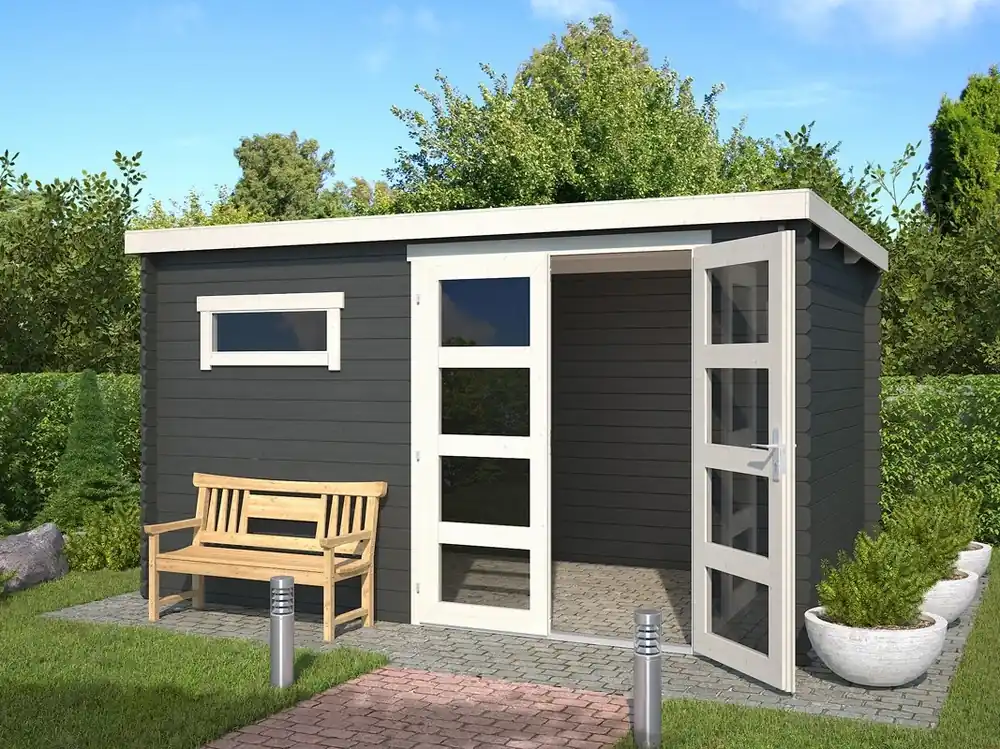 Outdoor Life Blokhut Timian Carbon Grey-Wit 380 x 230 cm Lage Kosten