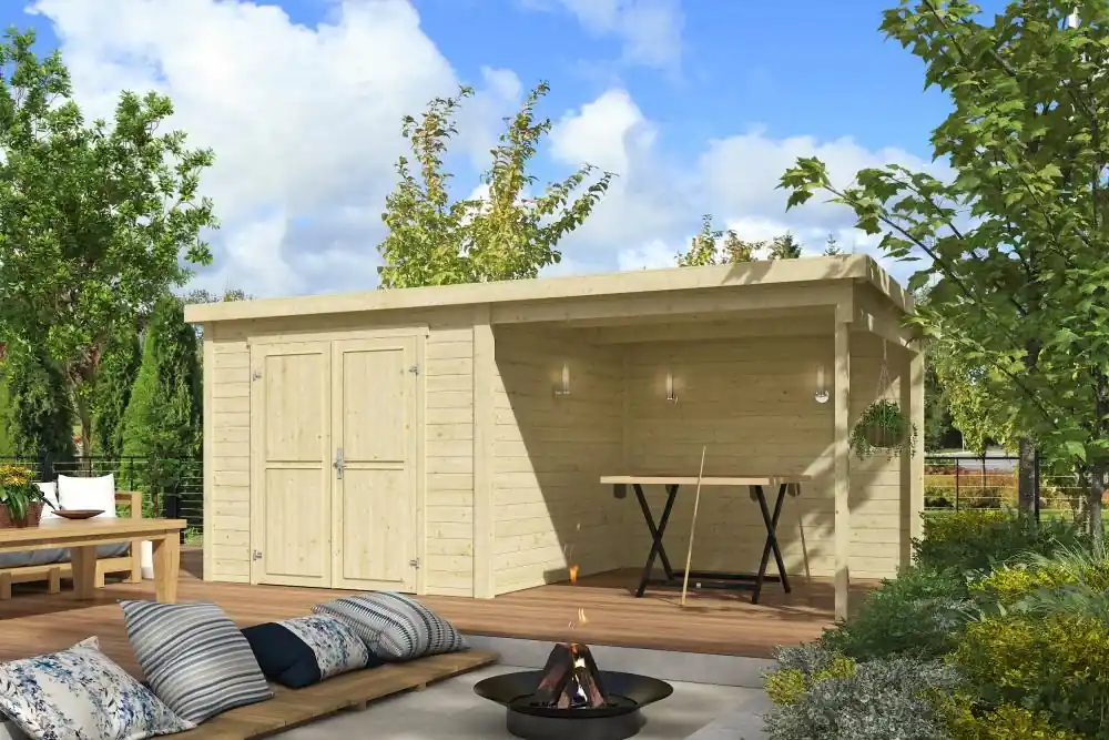 Outdoor Life Blokhut Lars met Overkapping 500 x 250 cm Direct Beschikbaar