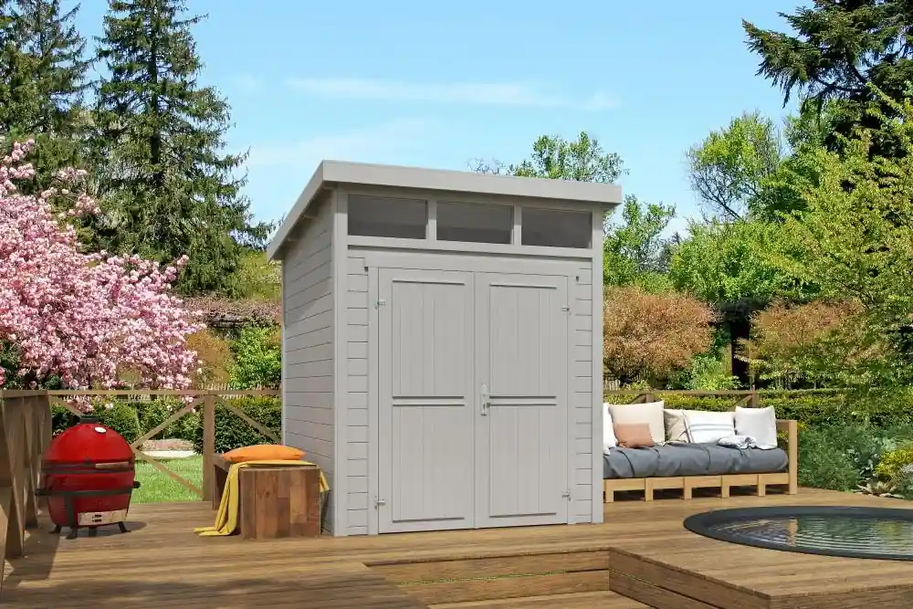 Goedkoop Outdoor Life Blokhut Kibo 1 Platinum Grey 200 x 200 cm