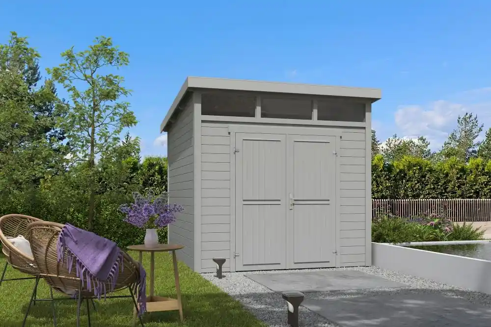 Finale Uitverkoop Outdoor Life Blokhut Kibo 3 Platinum Grey 250 x 250 cm