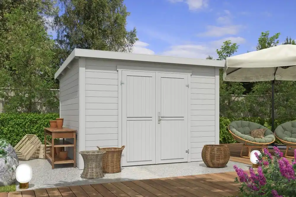 Seizoensaanbieding Outdoor Life Blokhut Lotta Platinum Grey 300 x 250 cm