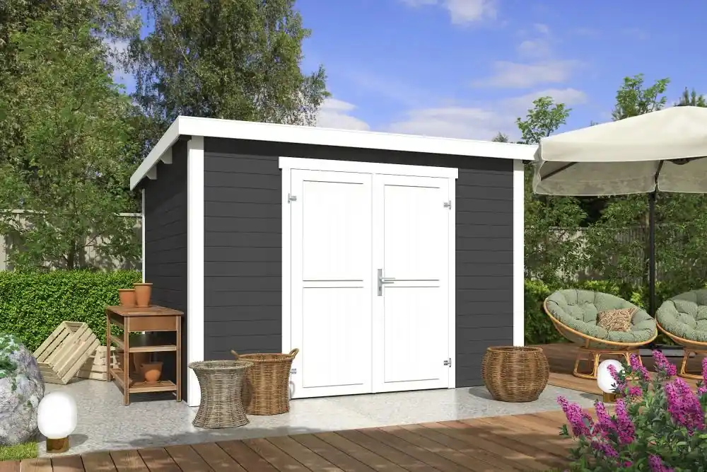 Speciale Aanbieding Outdoor Life Blokhut Lotta Carbon Grey-Wit 300 x 250 cm
