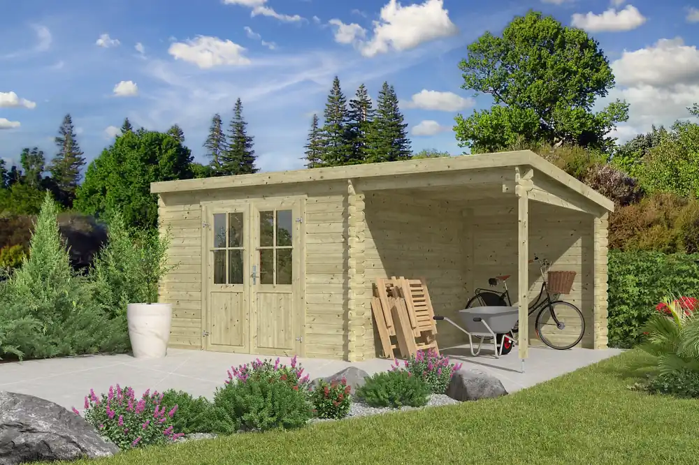Tijdelijk Beschikbaar Outdoor Life Blokhut Tampa met Overkapping Groen Geïmpregneerd 550 x 250 cm