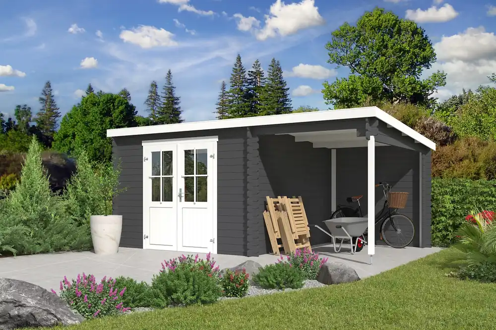 Premium Outdoor Life Blokhut Tampa met Overkapping Carbon Grey-Wit 550 x 250 cm