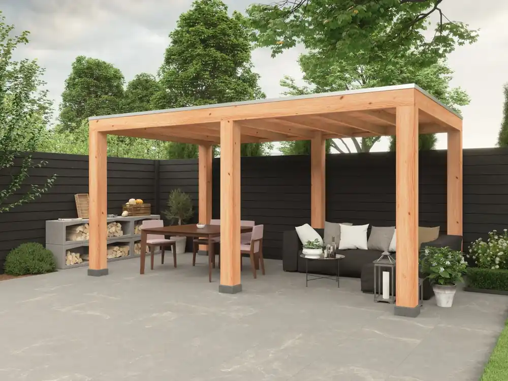 Douglas overkapping, 600 x 300, met achterwand en zijwand, Westwood Robuust Hete Deal