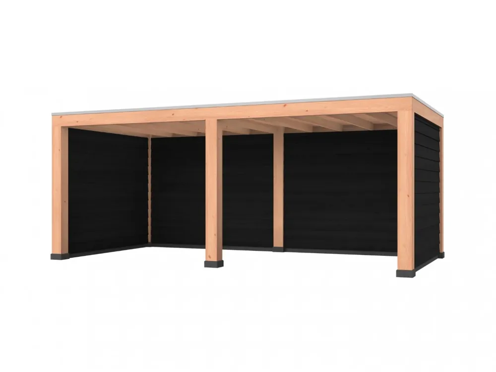 Douglas overkapping, 600 x 300, met achterwand en twee zijwanden, Westwood Robuust zwart Hete Deal