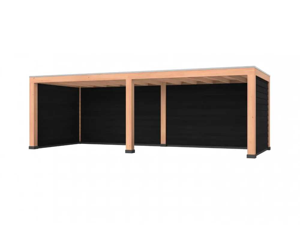 Douglas overkapping, 750 x 300, met achterwand en twee zijwanden, Westwood Robuust zwart Laatste Kans