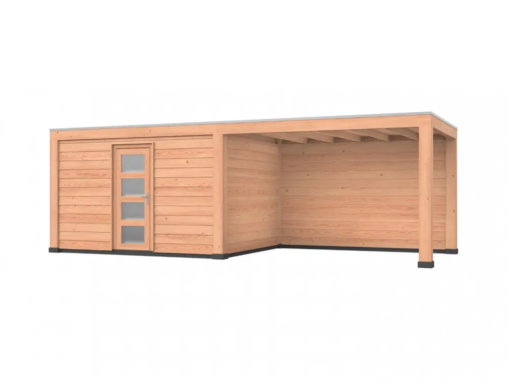Uitverkoop Douglas overkapping, 750 x 300, met achterwand en schuur, Westwood Robuust