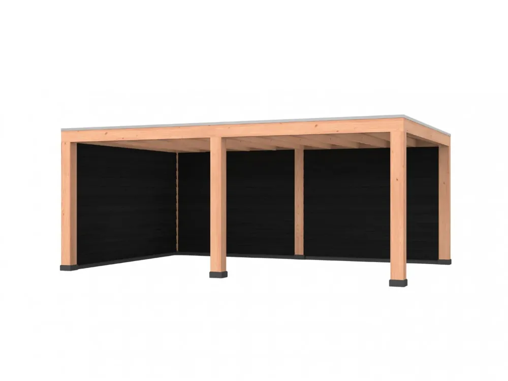 Shop Nu Douglas overkapping, 600 x 400, met achterwand en zijwand, Westwood Robuust zwart