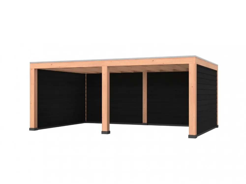 Op = Op Douglas overkapping, 600 x 400, met achterwand en twee zijwanden, Westwood Robuust zwart