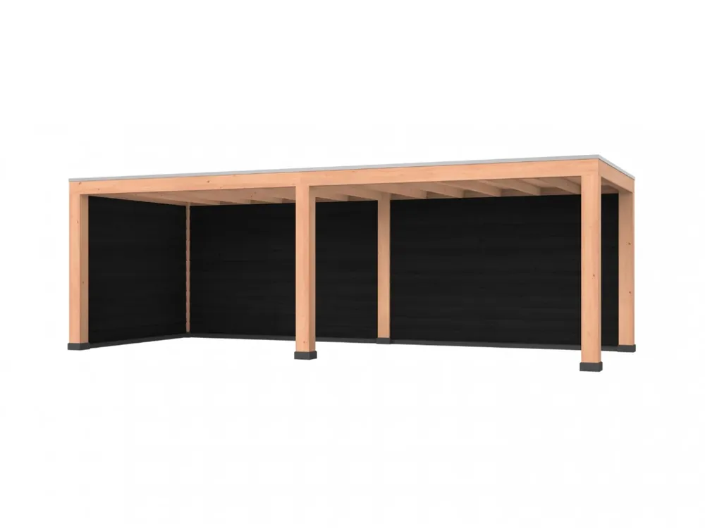 Laatste Versie Douglas overkapping, 750 x 300, met achterwand en zijwand, Westwood Robuust zwart