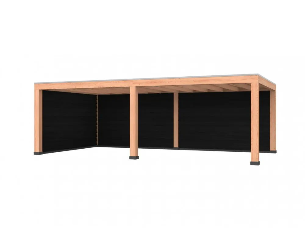 Laatste Versie Douglas overkapping, 750 x 400, met achterwand en zijwand, Westwood Robuust zwart