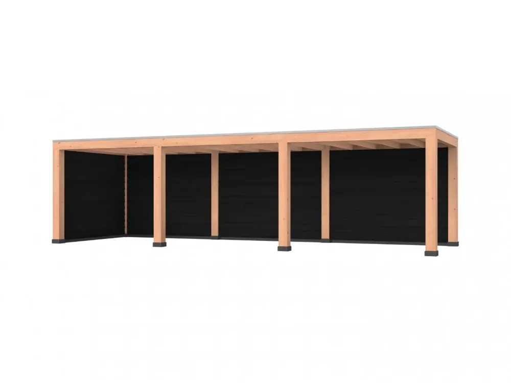 Douglas overkapping, 900 x 300, met achterwand en zijwand, Westwood Robuust zwart Goedkoop