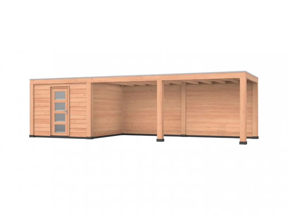 Douglas overkapping, 900 x 300, met achterwand en schuur, Westwood Robuust Superprijs