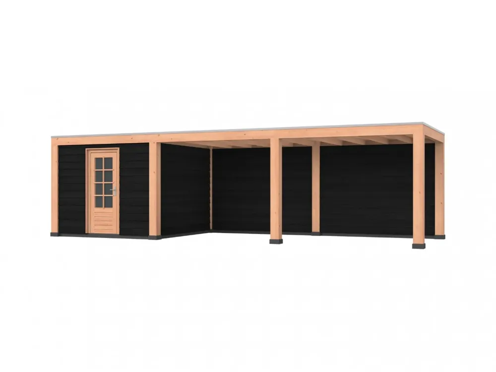 Speciale Aanbieding Douglas overkapping, 900 x 300, met achterwand en schuur, Westwood Robuust zwart