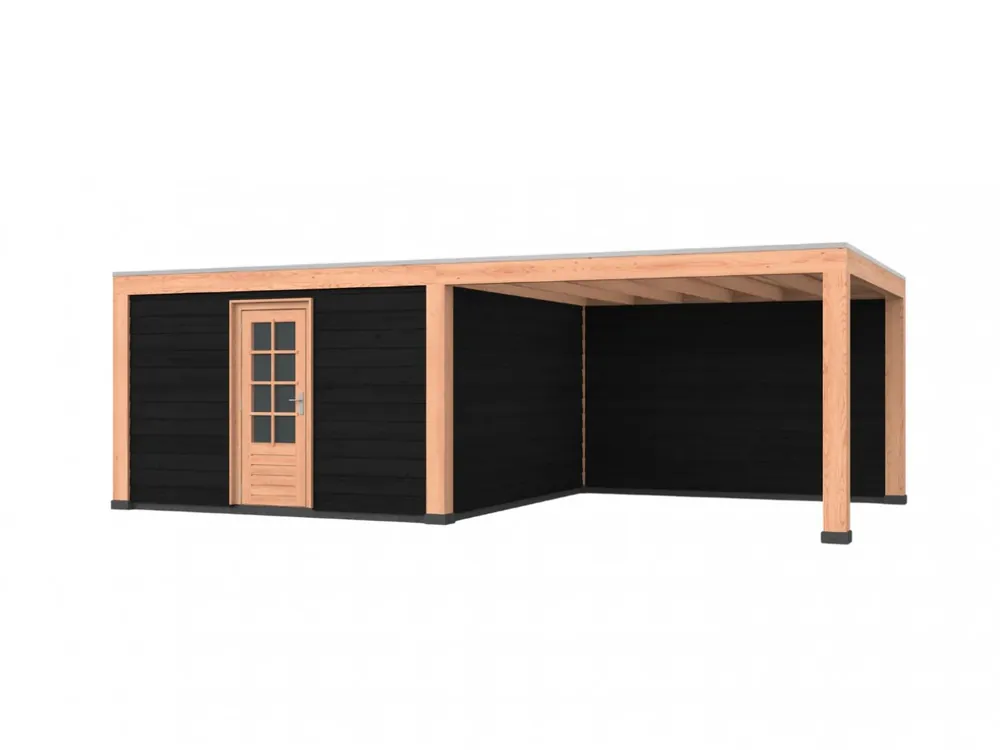 Lage Kosten Douglas overkapping, 750 x 400, met achterwand en schuur, Westwood Robuust zwart