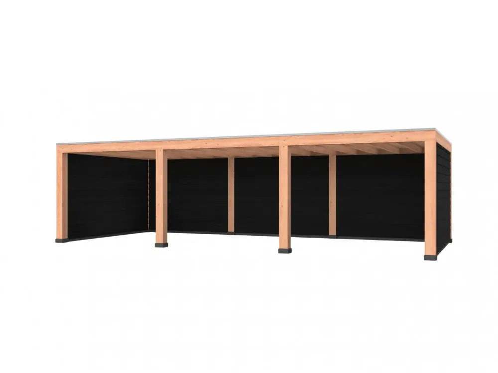 Alleen Vandaag Douglas overkapping, 900 x 400, met achterwand en twee zijwanden, Westwood Robuust zwart