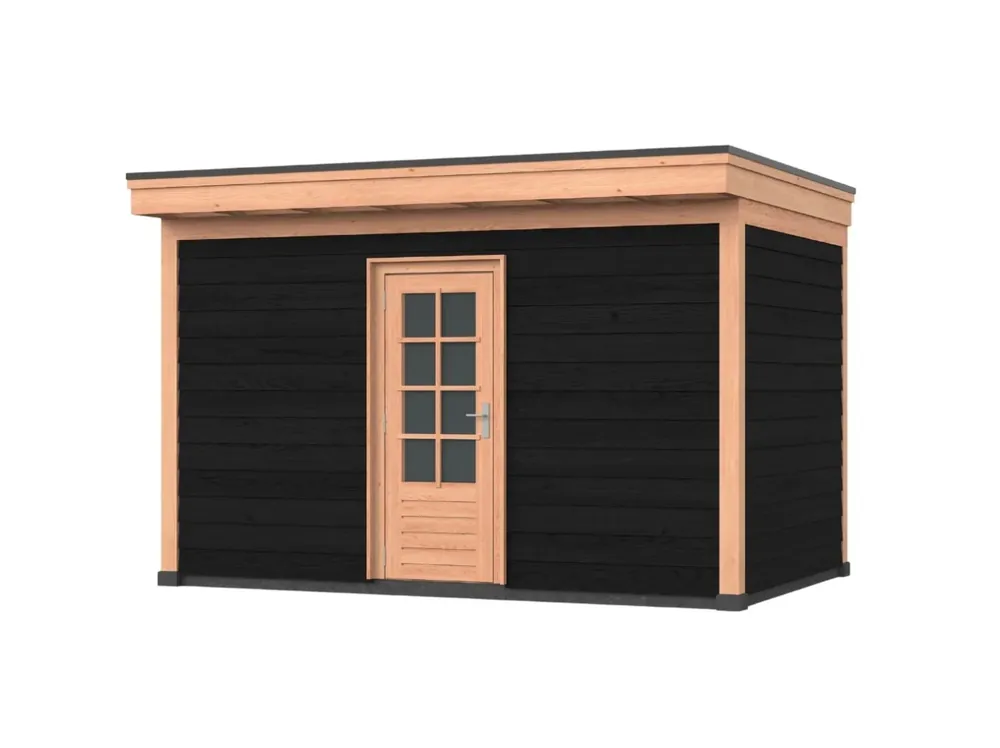 Hete Deal Douglas overkapping, 400 x 250, Met achterwand en schuur, Westwood DIY zwart