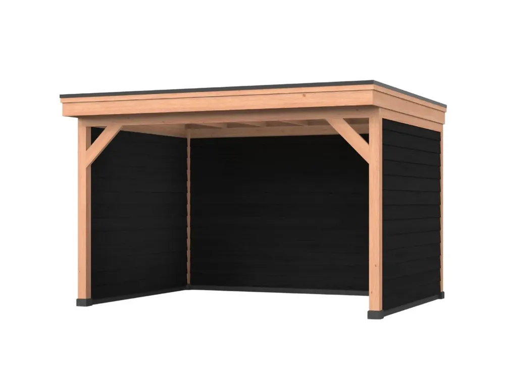 Douglas overkapping, 400 x 300, Met achterwand en twee zijwanden, Westwood DIY zwart Goedkoop