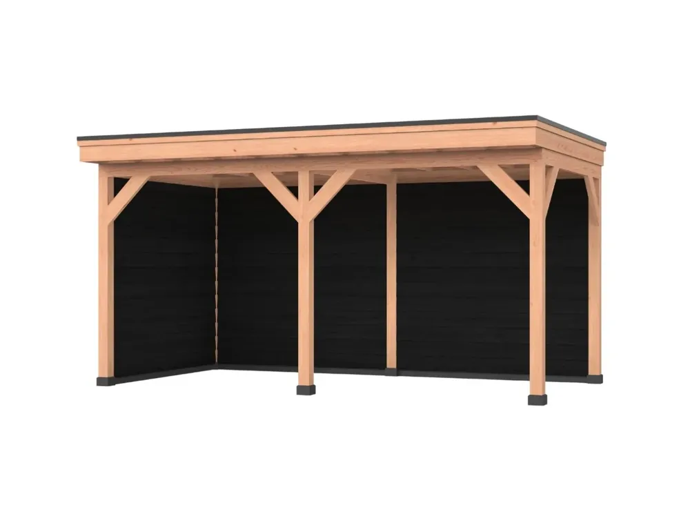 Speciale Aanbieding Douglas overkapping, 500 x 250, Met achterwand en zijwand, Westwood DIY zwart