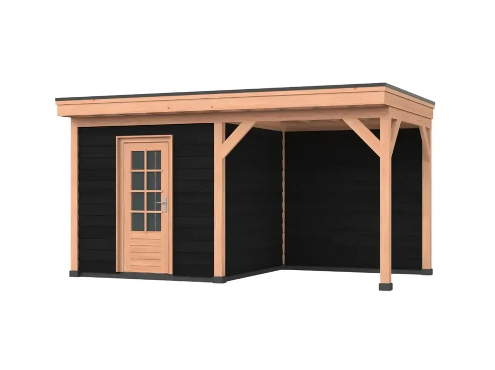 Beperkt Aanbod Douglas overkapping, 500 x 300, Met achterwand en schuur, Westwood DIY zwart