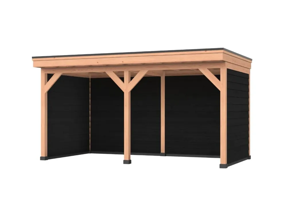 Koopje Douglas overkapping, 600 x 300, Met achterwand en twee zijwanden, Westwood DIY zwart
