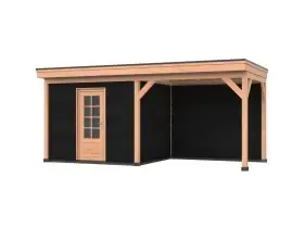 Douglas overkapping, 600 x 300, Met achterwand en schuur, Westwood DIY zwart Gereduceerde Prijs