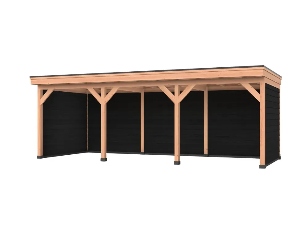 Douglas overkapping, 750 x 250, Met achterwand en twee zijwanden, Westwood DIY zwart Must-Have