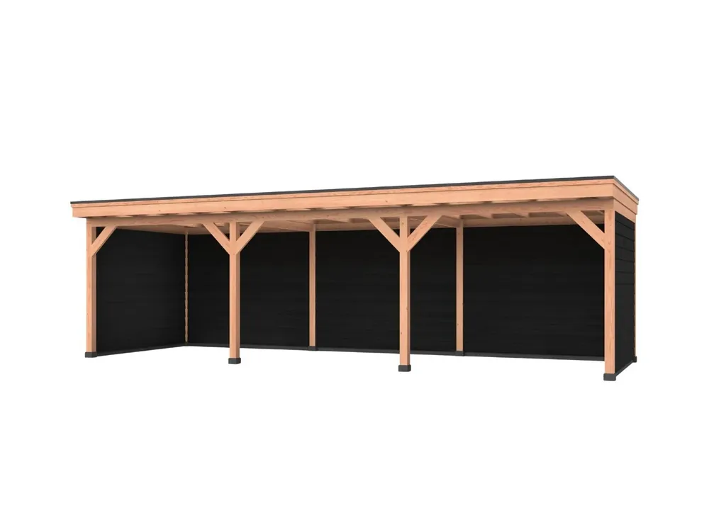 Douglas overkapping, 900 x 300, Met achterwand en twee zijwanden, Westwood DIY zwart Direct Beschikbaar