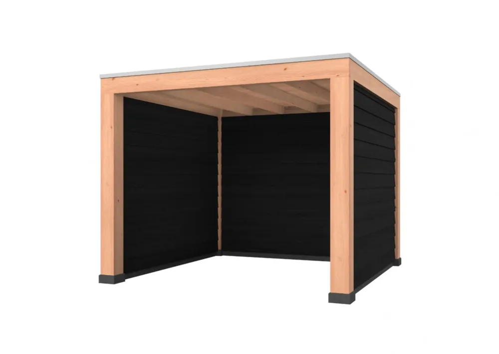 Gereduceerde Prijs Douglas overkapping, 300 x 300, met achterwand en twee zijwanden, Westwood Robuust zwart