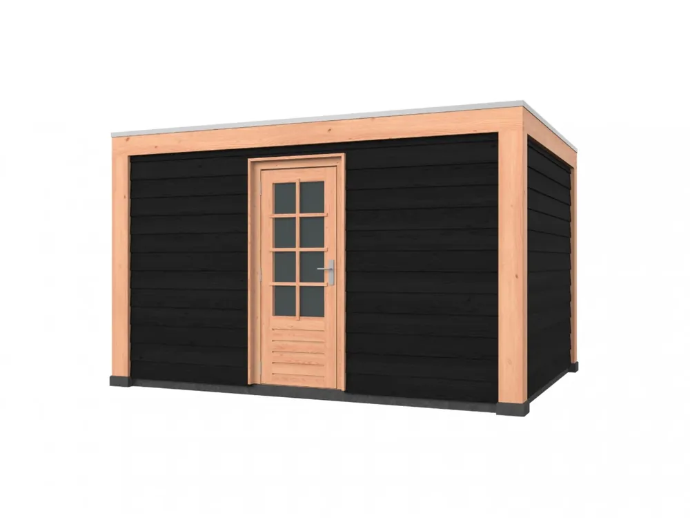 Merkproduct Douglas overkapping, 400 x 300, met zwarte schuur, Westwood Modern