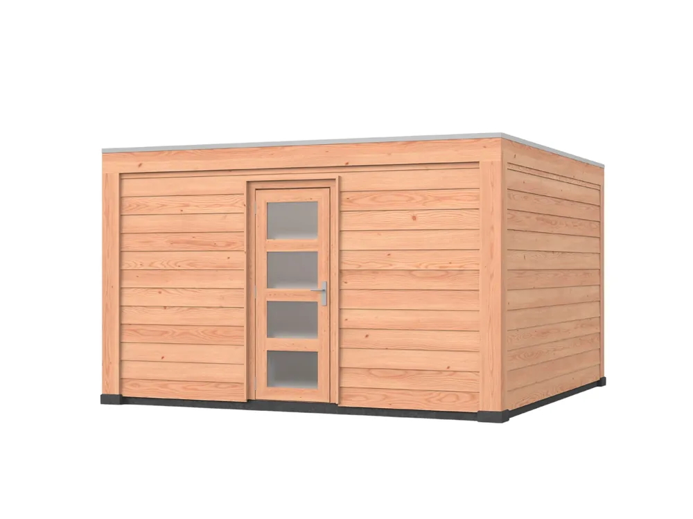 Betrouwbaar Douglas overkapping, 400 x 400, met schuur en achterwand, Westwood Modern