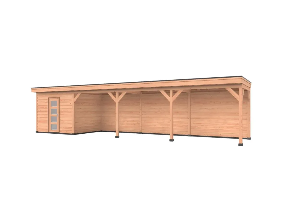 Premium Douglas overkapping, 1200 x 250, met achterwand en schuur, Westwood DIY